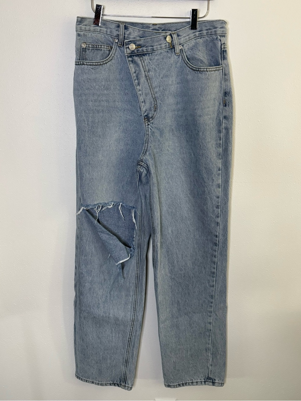 GREY LAB Asymmetrical Waist Distressed Straight Leg Jeans Size 29